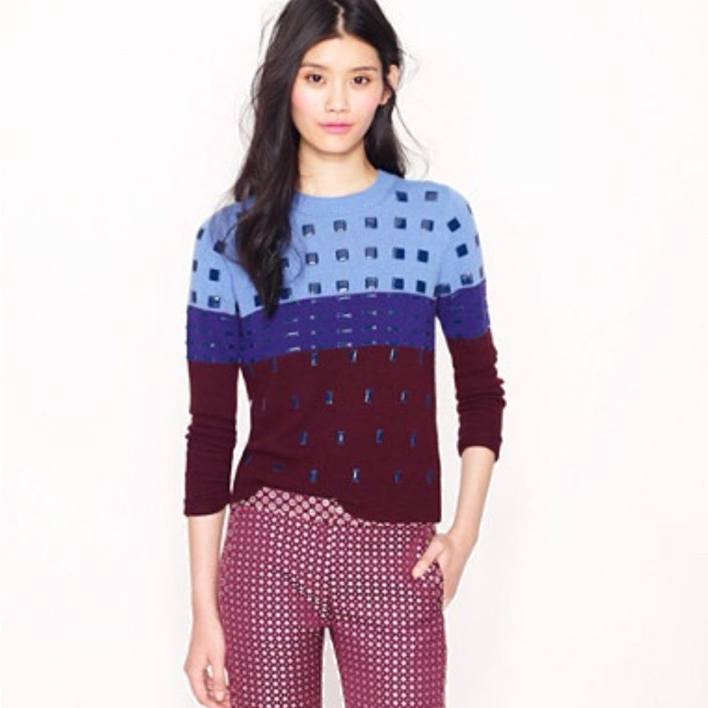 J.Crew Collection colorblock enamel embellished wool angora sweater Size Small